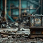 Ferrailleur prix batterie au kilo : guide pratique pour arrondir son budget Une batterie de voiture usagée posée sur une balance de ferrailleur dans un atelier de recyclage, ambiance industrielle documentaire.